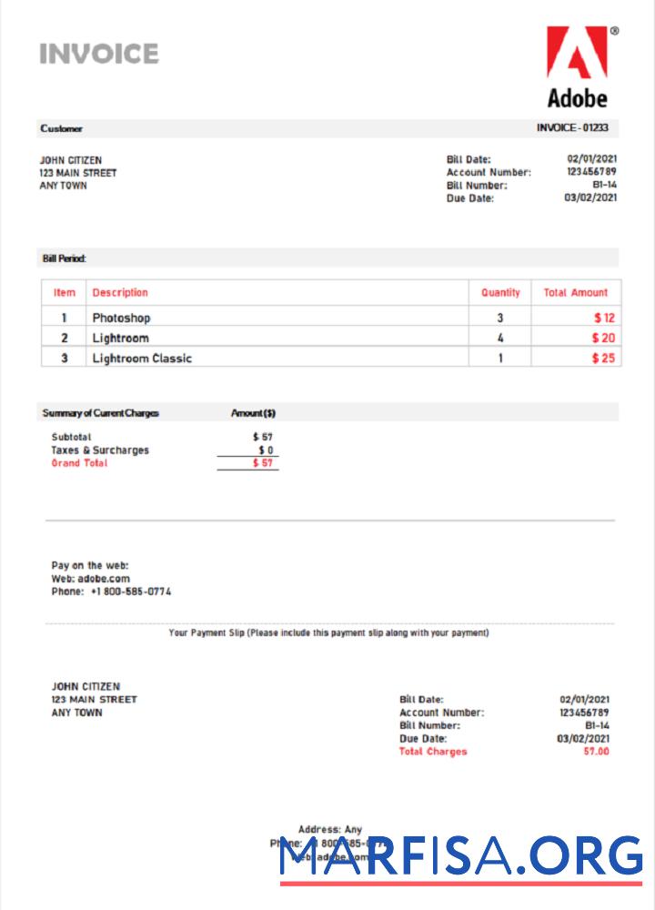 Downloadable USA Adobe invoice example